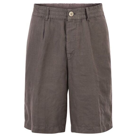 Brunello Cucinelli Men Bermuda Shorts In Light Délavé Linen Canvas